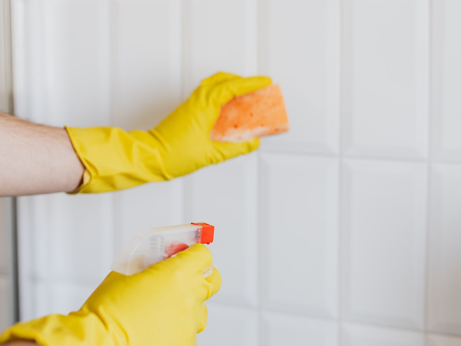 Person gently cleaning a wall with a soapy sponge to lift marks without damage