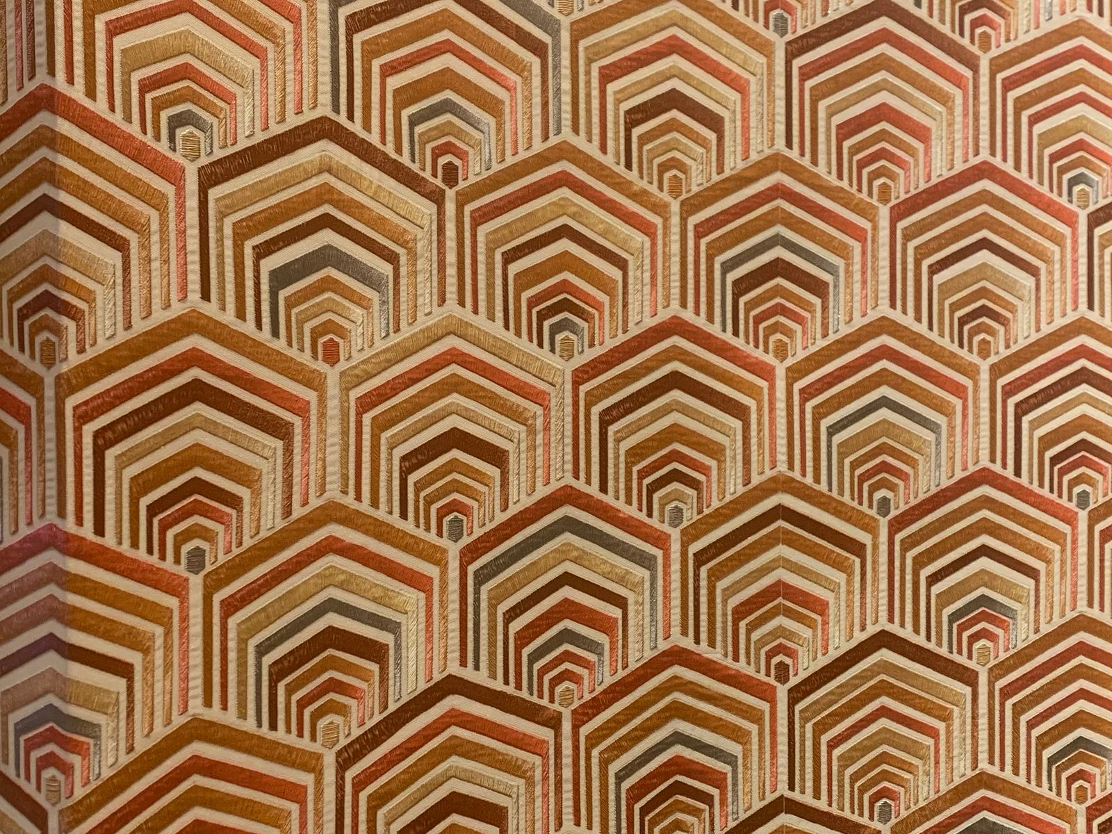 Close-up of a geometric peel-and-stick wallpaper pattern